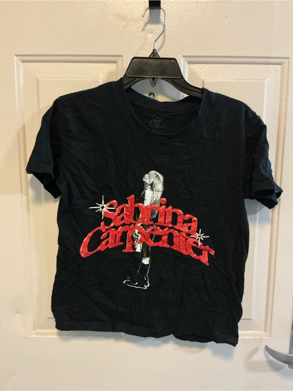 Sabrina Carpenter Black Graphic Tee with Gray Print